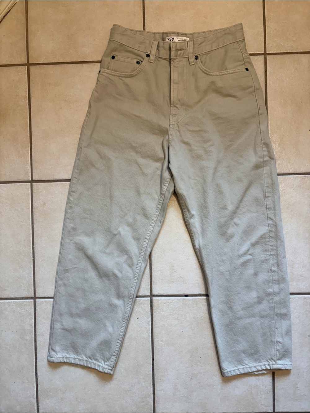 ZARA Beige High-Rise Straight Jeans